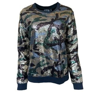 Any Old Iron Sequin Camo Crew Neck Pullover Sweatshirt NWT Womens XXL